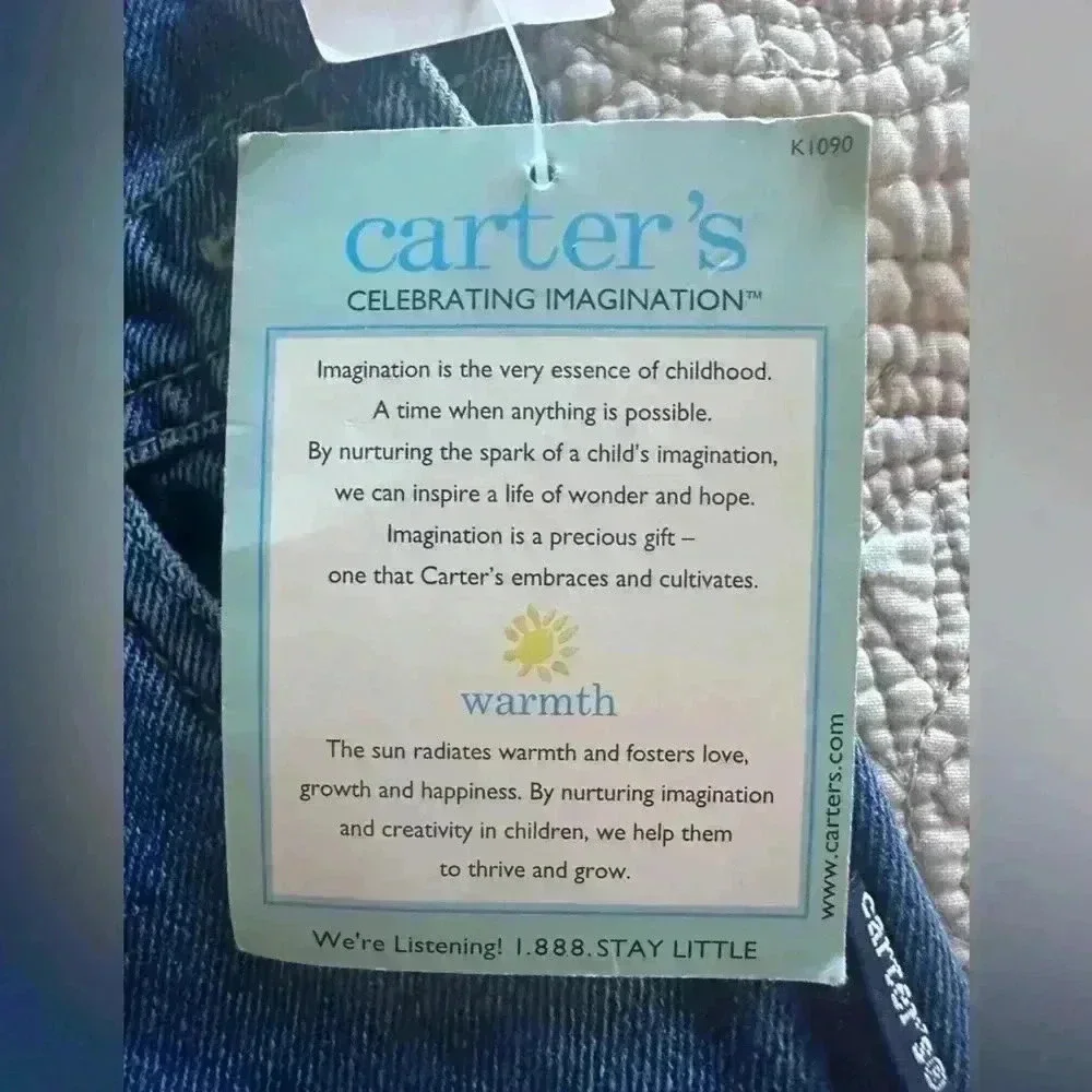 Carter’s 12-18 month Unisex Toddler Overalls Authentic Blue Denim 100% Cotton